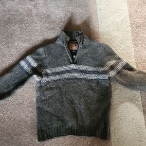 Hickey Freeman Gray Zip Up Sweater with Sporty Stripes